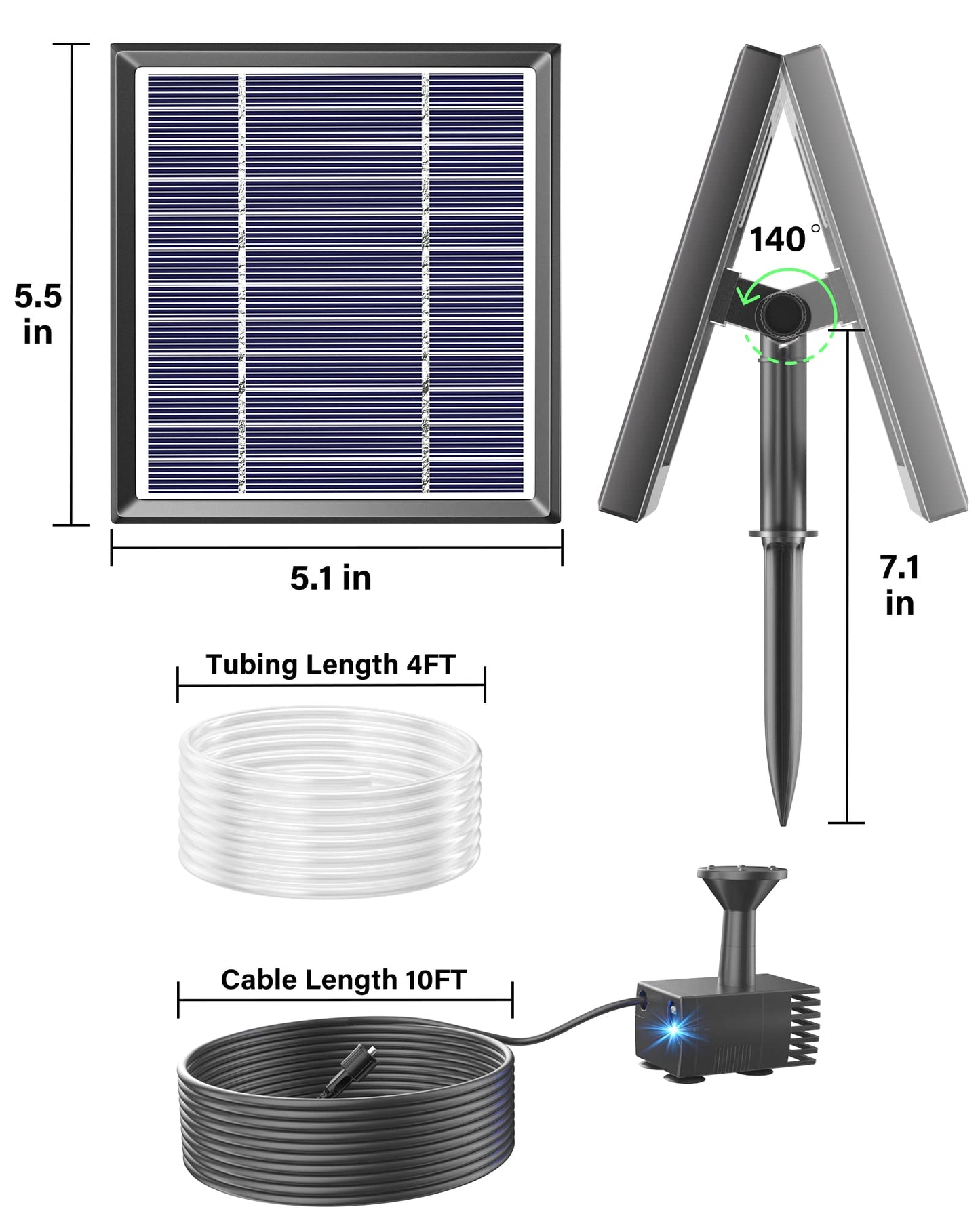 Biling Solar Fountain for Bird Bath, Solar Panel Kit Outdoor Solar Water Pump with 4ft Tubing for Hummingbird Bath, Small Pond and Fish Tank