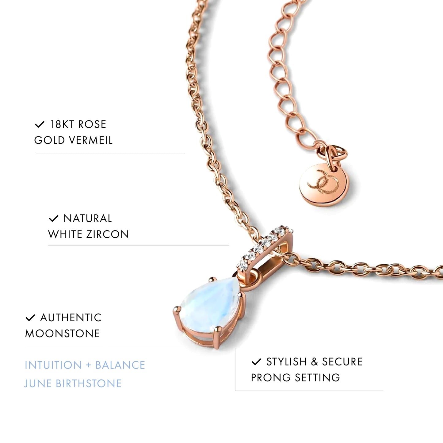 Moon Magic - Authentic Moonstone Necklace for Women | Onyx, Black Obsidian Necklaces/Real 925 Sterling Silver/18k Rose and Yellow Gold Enchanted Crystal Necklace for Women | Genuine Gemstone Jewelry