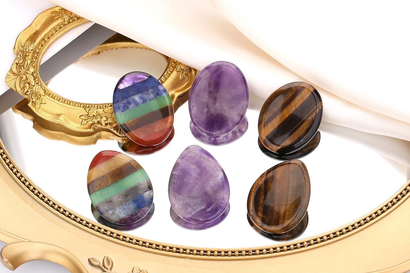 QINJIEJIE Thumb Worry Stones for Anxiety Amethyst Chakra Crystals Healing Stones Oval Palm Pocket Worry Stone Reiki Meditation Crystal Anxiety Gift Stocking Stuffers for Women 2PCS