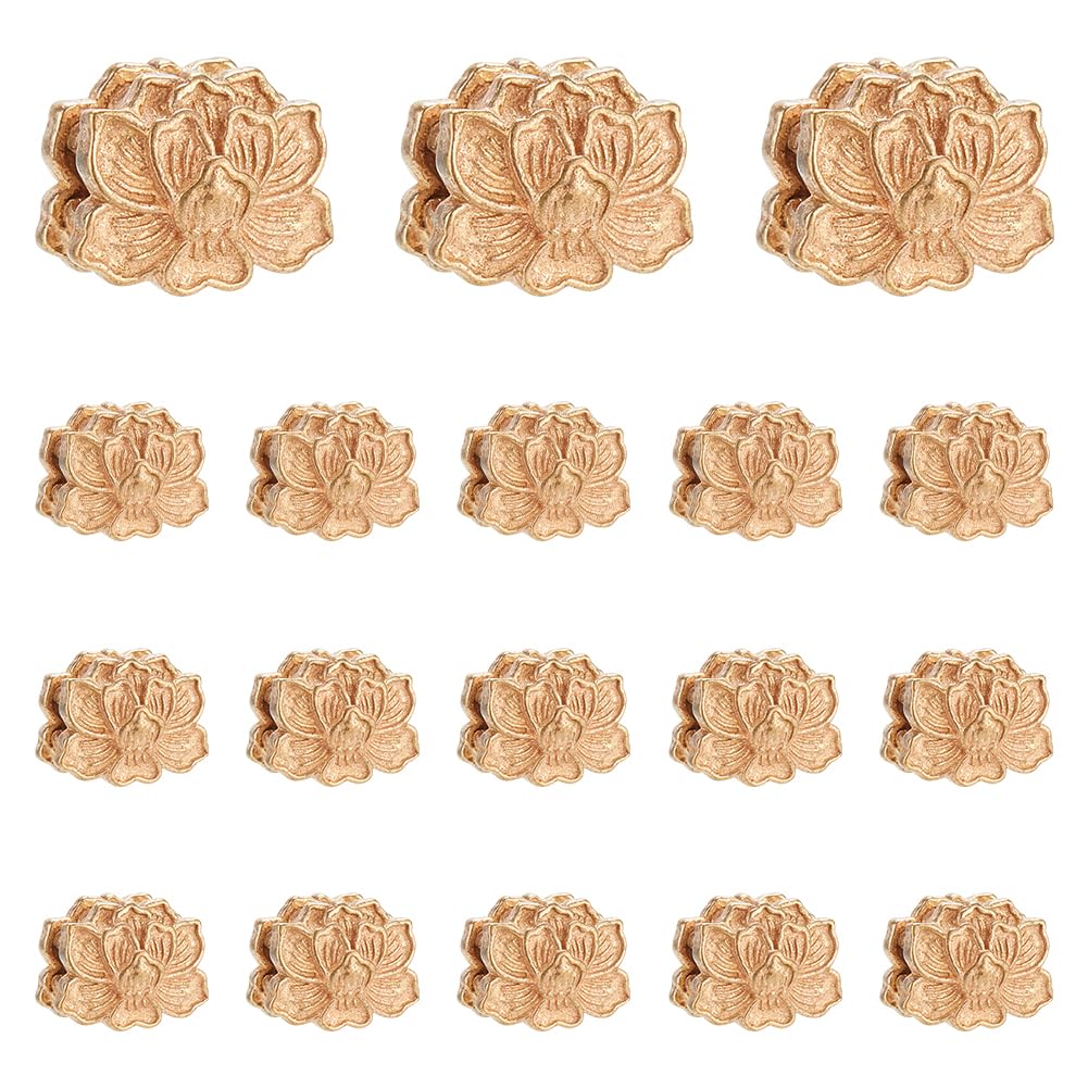 PH PandaHall About 20 pcs Tibetan Metal Flower Beads Brass Unplated Lotus Flower Spacers Beads Charms for Jewelry Makings 9.5x12mm Hole: 2.5mm