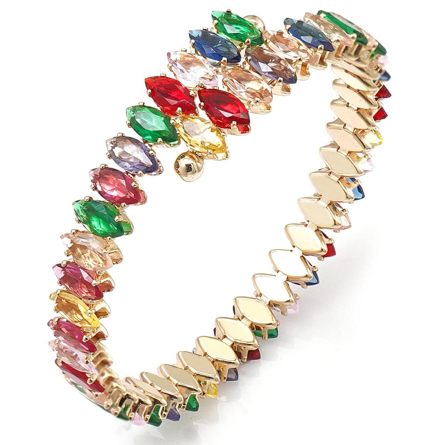 Wovanoo Rhinestone Cuff Bracelet Cubic Zirconia Tennis Bracelets Open Adjustable Bangle for Women Gold Colorful