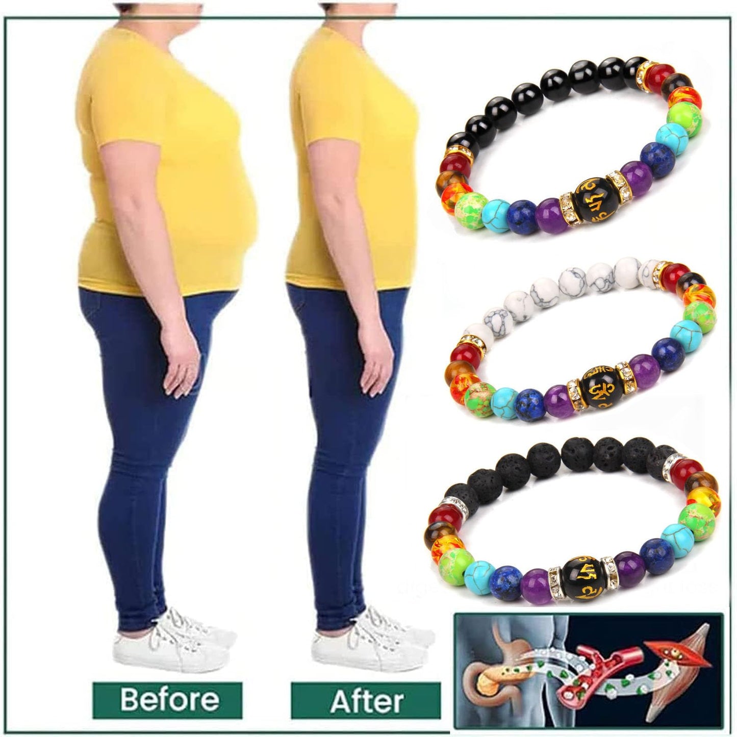 Chakra Bracelets for Women, Crystals and Healing Stones Pulsera Arus 7 Chakras Spiritual Bracelets for Woman Anxiety Healthbangle Lymphatic Drainage Elastic Bangle Natural Stone Yoga Crystals Beads Meditation Relax Anxiety(Volcanic Stone Black)
