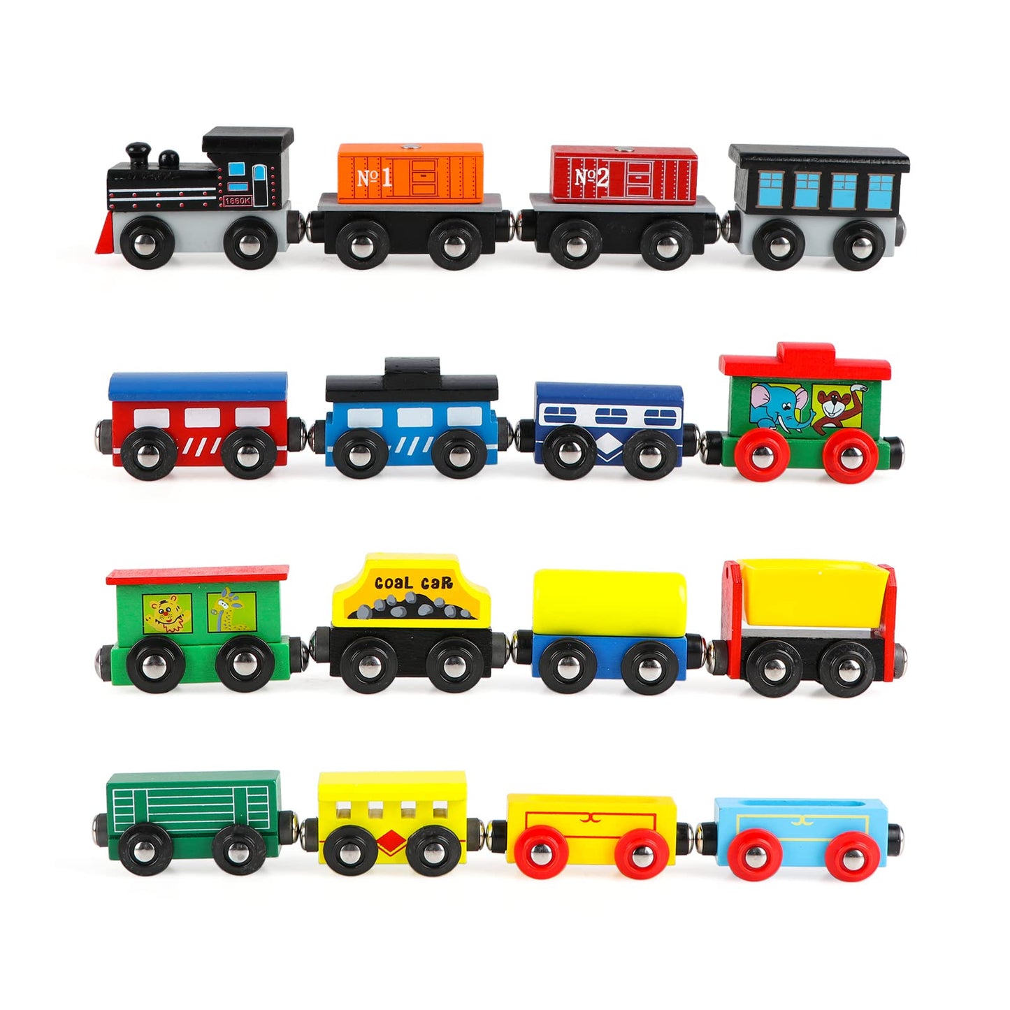 Wondertoys Wooden Train Set 16 PCS Train Toys Magnetic Set Includes Storage Bag - Wooden Track Accessories - Wooden Magnetic Car Set for Toddlers Kids Boys and Girls