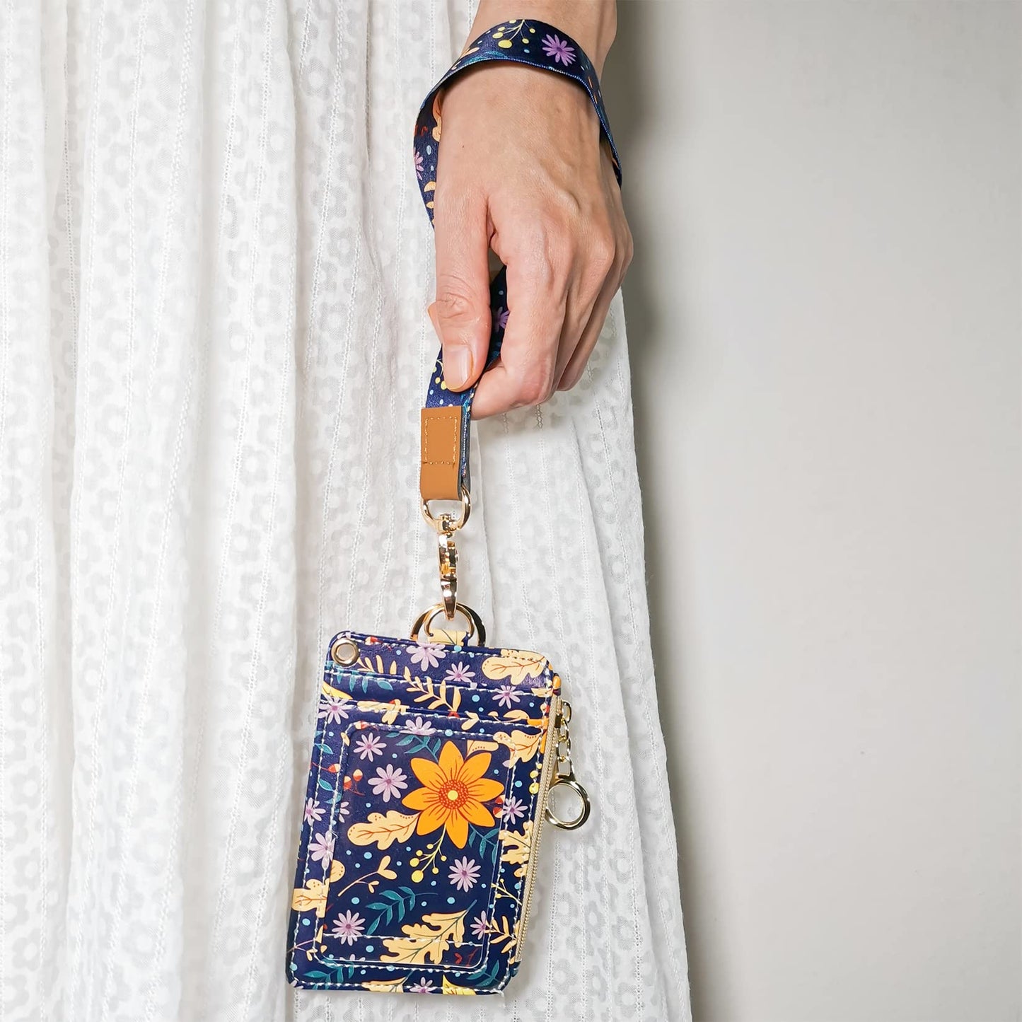 Lanyard Wallet,Wallet Lanyard,lanyards for id Badges,lanyards for id Badges for Women,Lanyard Wallet for Women,Fashion Badge Holder with Zipper（Autumn Sunflower）