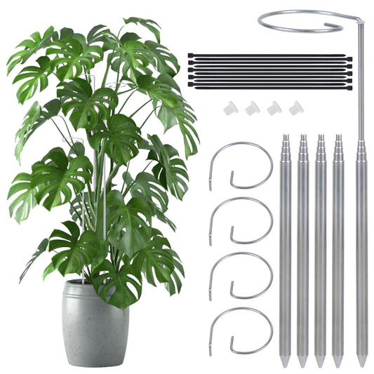 5 Pack Extendable Metal Plant Stakes, 7IN to 24.5IN Adjustable Monstera Plant Supports with Cable Tie Indoor Outdoor Plant Holder Sticks for Monstera Orchids Tomatoes Vines