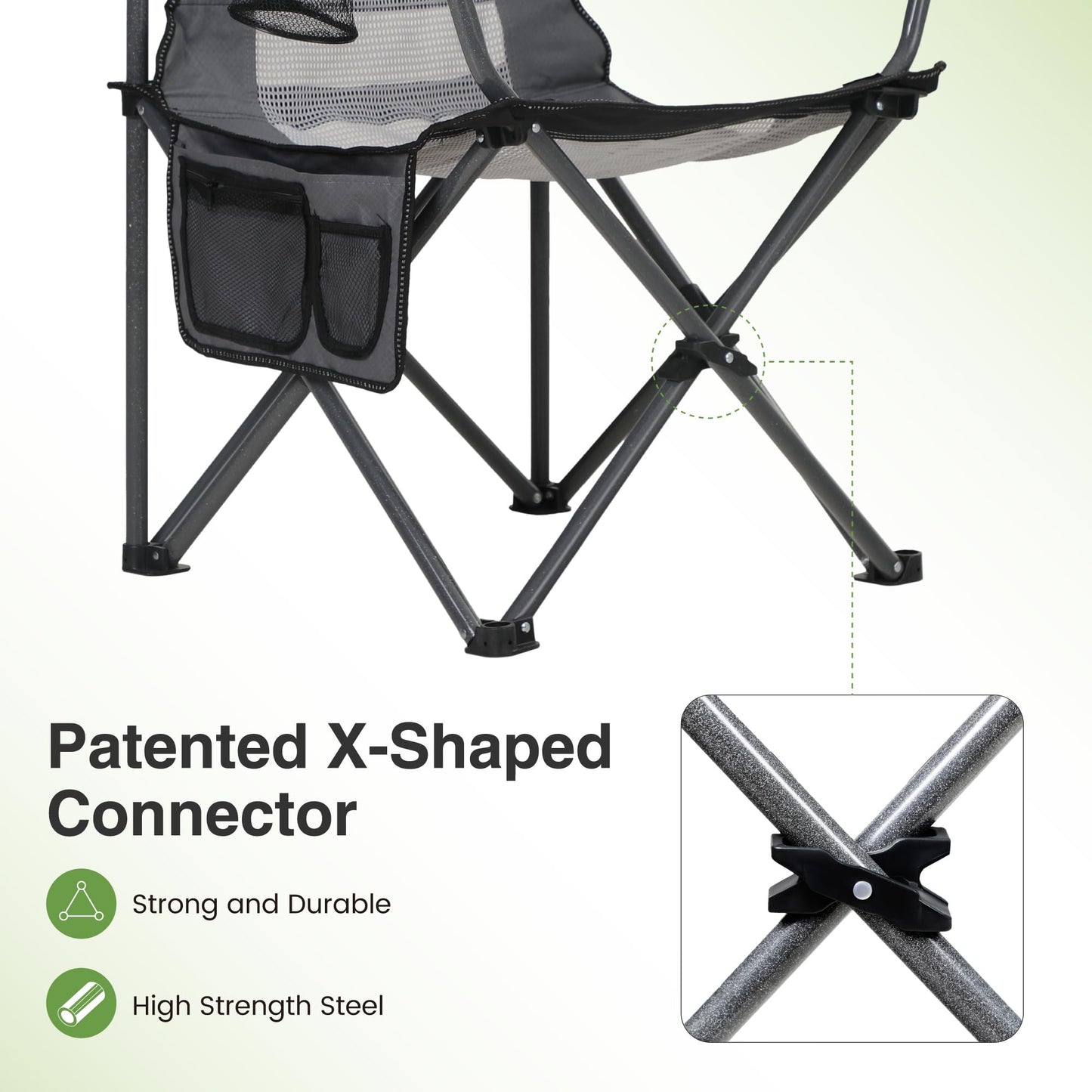 LET'S CAMP 2 Pack Mesh Back Camping Chair Portable Folding Heavy Duty Outdoor Chair Support 330 LBS Durable Large Arm Chair with Cup Holder and Carry Bag for Camp, Fishing, Hiking, Black