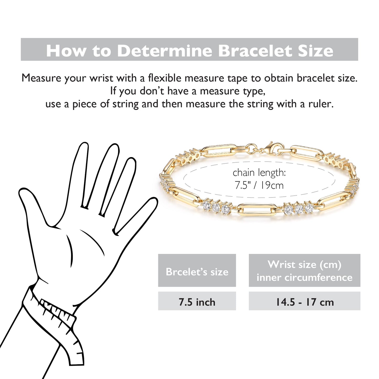 shinelab Paperclip Bracelet for Women Couple Bracelets with CZ Chain Strand Jewelry Gift for Men_7.5inches