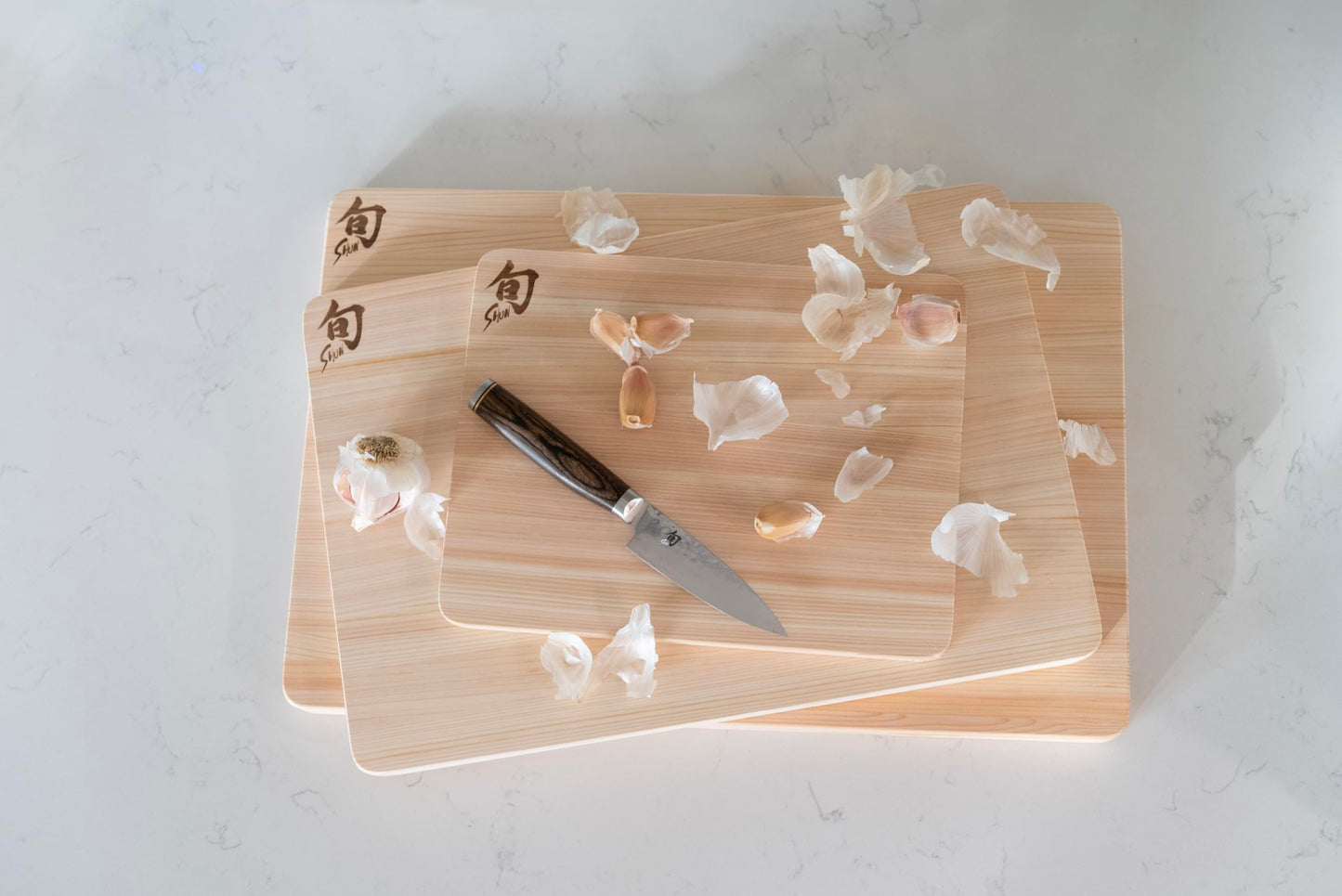 Shun Cutlery Hinoki 3 Piece Cutting Board Set, Small, Medium and Large Boards, Wooden Japanese Chopping Board for Kitchen, Medium-Soft Wood Preserves Knife Edges, Forest Stewardship Council Certified
