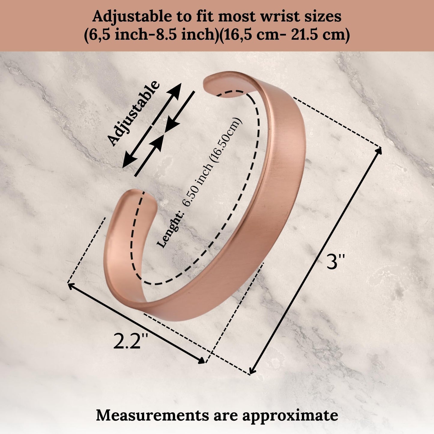 Handmade Pure Copper Bracelet for Women and Men - Thickest Copper Bracelet for Pain Relief and Stress Relief - Adjustable Carved Copper Bracelets to Fit many Size Wrist -The most ideal thickness, with a thickness of 2 mm, easy to shape. (Plain) (Plain)