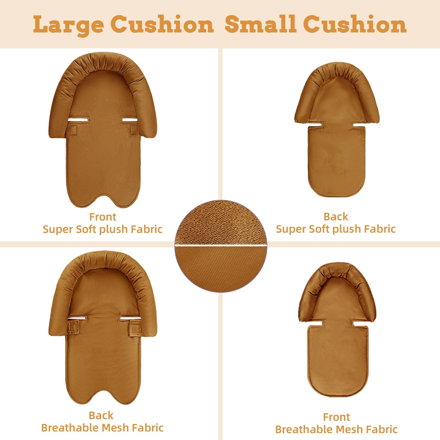 SWESEN Infant Car Seat Insert & Strap Covers, Car Seat Head Support for Baby Girls, 2 in 1 Breathable Air Mesh Car Seat Insert for Newborns, Double-Sided Reversible, for Infants Aged 0-12 (Brown)
