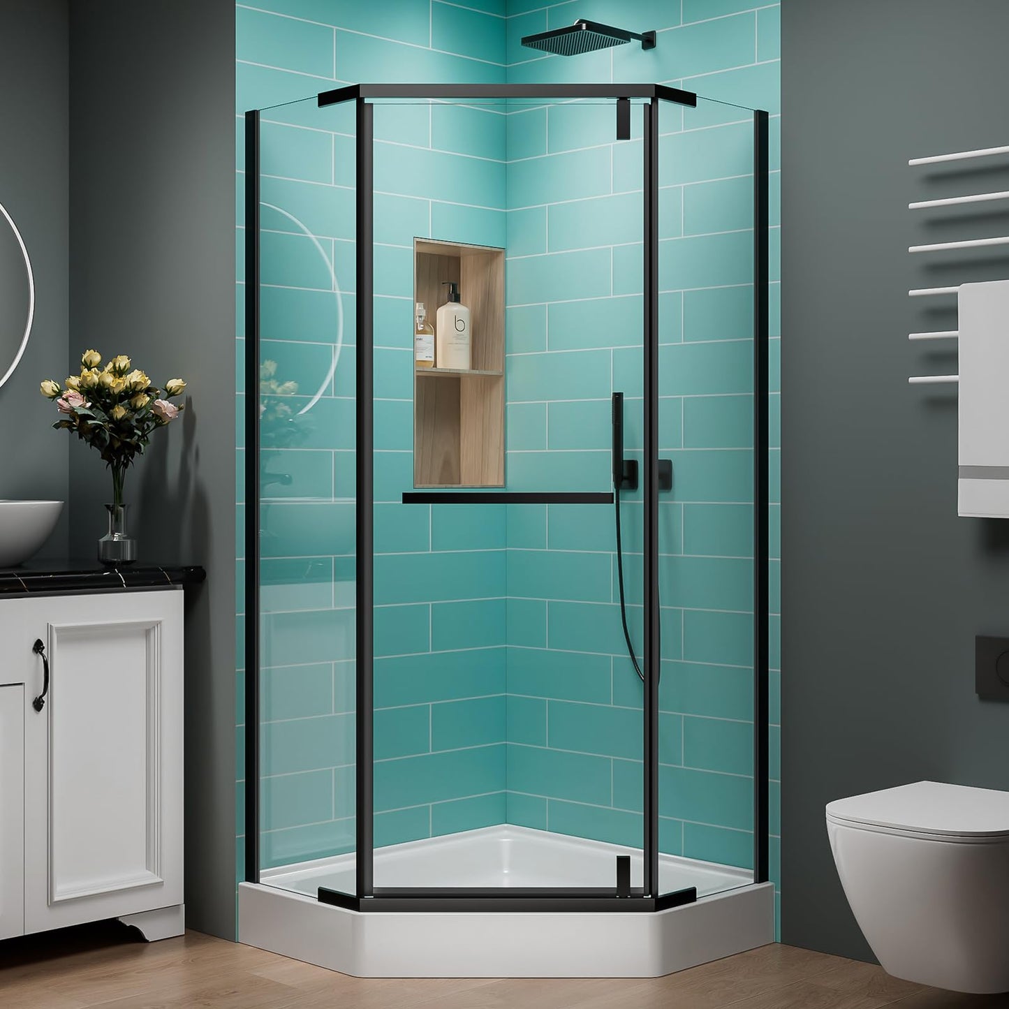36 Corner Shower Door,36" W x 72" H Neo-Angle Corner Shower Enclosure,Frameless Pivot Shower Doors with 1/4” (6MM) SGCC Tempered Glass for Walk-in Shower,Matte Black