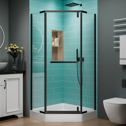 36 Corner Shower Door,36" W x 72" H Neo-Angle Corner Shower Enclosure,Frameless Pivot Shower Doors with 1/4” (6MM) SGCC Tempered Glass for Walk-in Shower,Matte Black