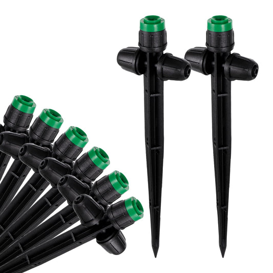 30 Pcs Drip Irrigation Sprayer Emitters for 1/4" Irrigation Tubing, Adjustable 360 Degree Water Flow Drippers on 6.5" Sturdy Stake with Double Lock Barbed Irrigation Drippers