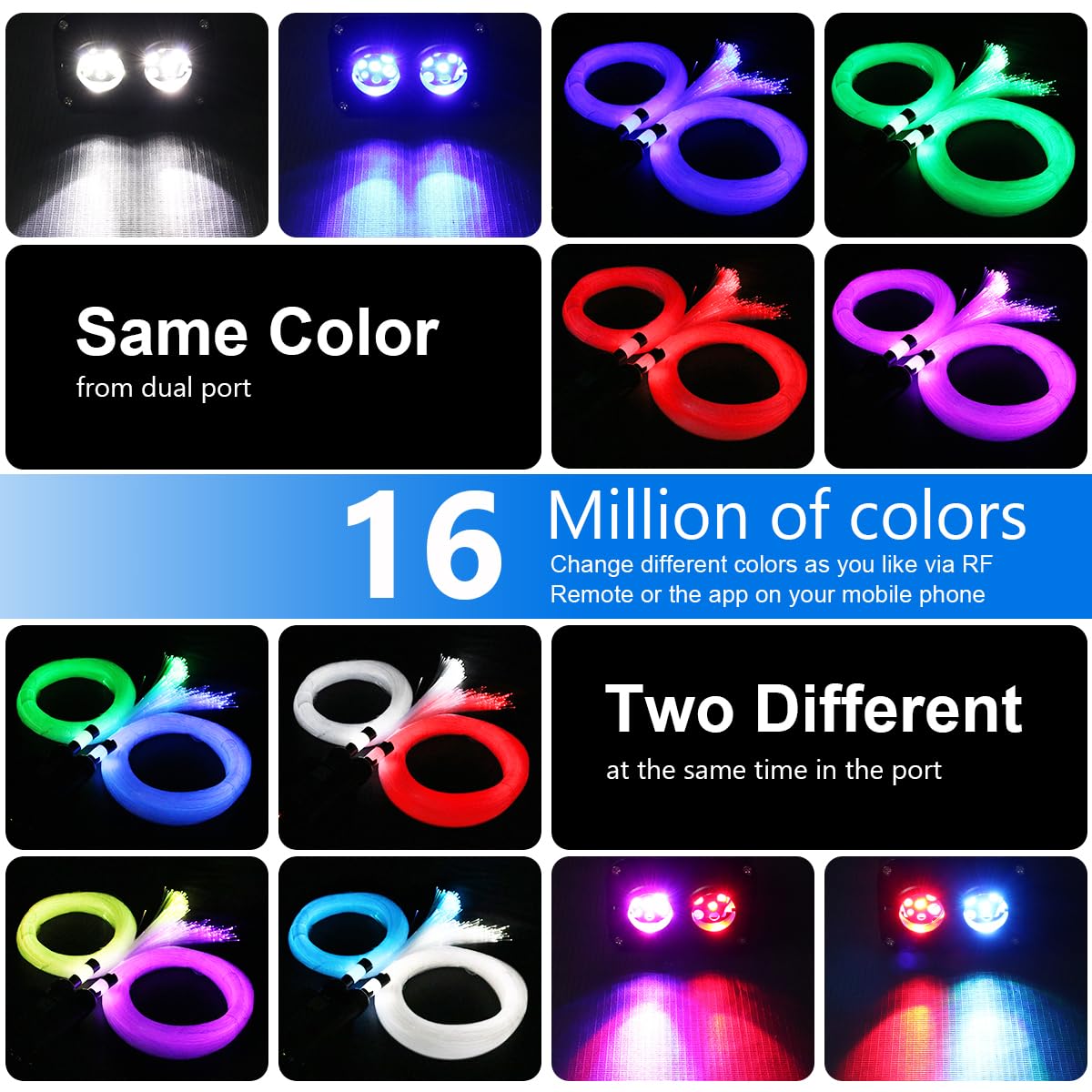 AZIMOM Dual Color 20W Twinkle Fiber Optic Starlight Headliner Kits Mixed 860pcs*13.1ft Fiber Strands Sound Activated Remote APP Control RGBW Light Source Home Car Ceiling Headliner Décor