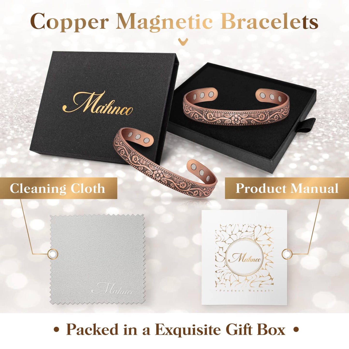 Magnetic Lymph Detox Bracelet: Copper Bracelet for Women Men, 100% Pure Copper Bracelet with 6 Magnets 3500 Gauss - Jewelry Gifts (2PCS)