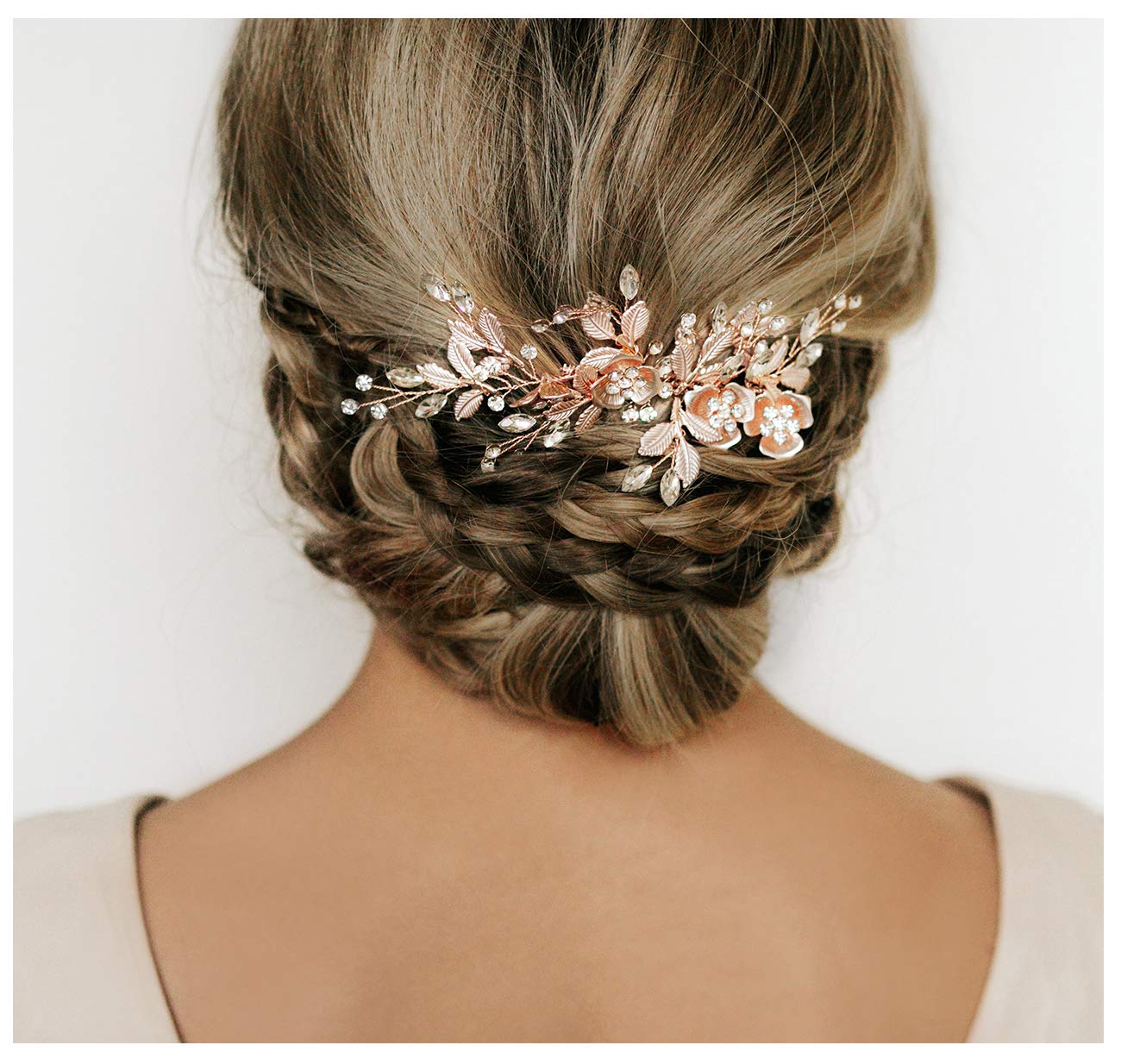 SWEETV Metal Hair Comb, Rhinestone Bridal Hair Clip - Handmade Wedding Hair Accessories for Brides and Bridesmaid, Rose Gold