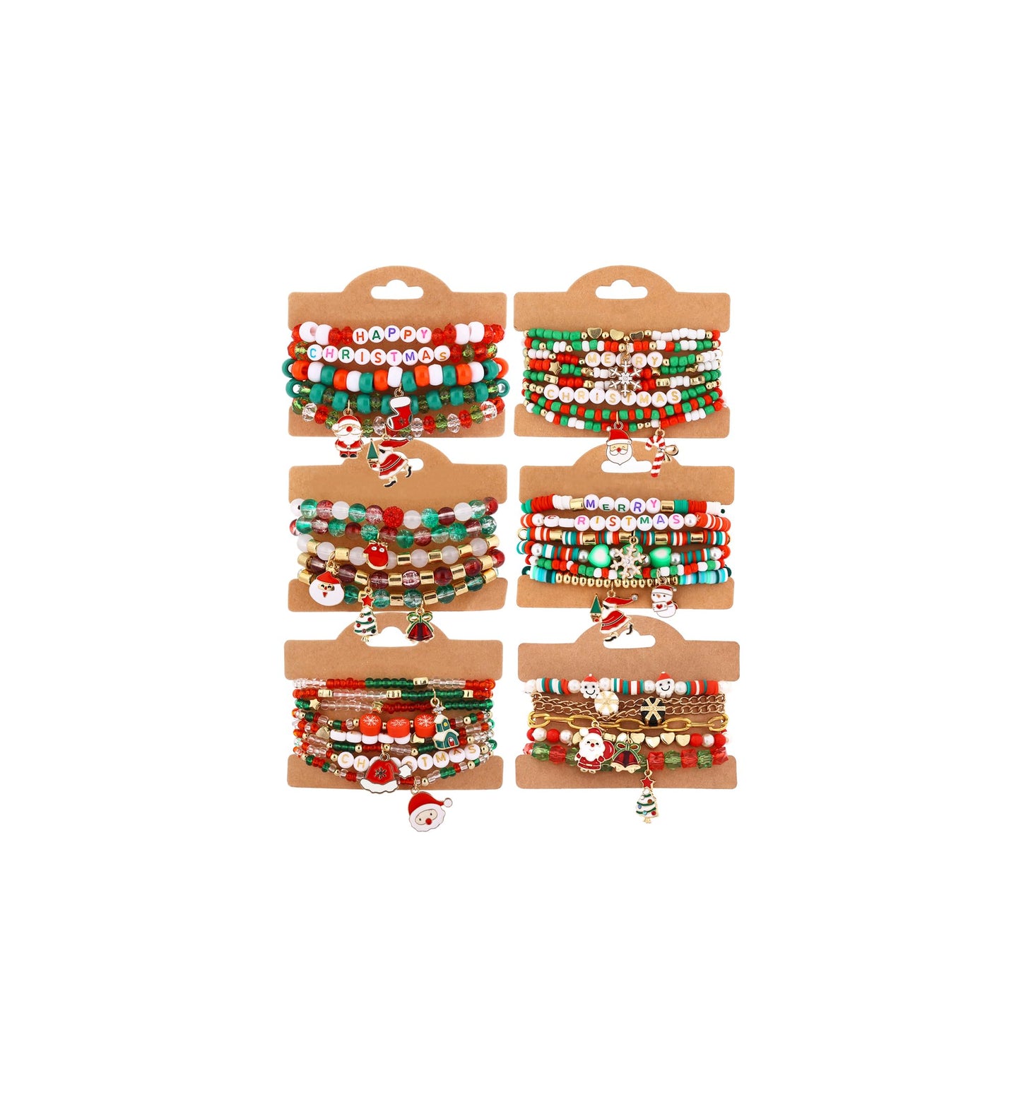 Cooluckday 36Pcs Christmas Bracelets Bulk Christmas Gifts for Women Friendship Bracelets Xmas Snowflake Snowman Bell Santa Claus Bracelets Stretch Bracelets as Party Gifts Bag Filler