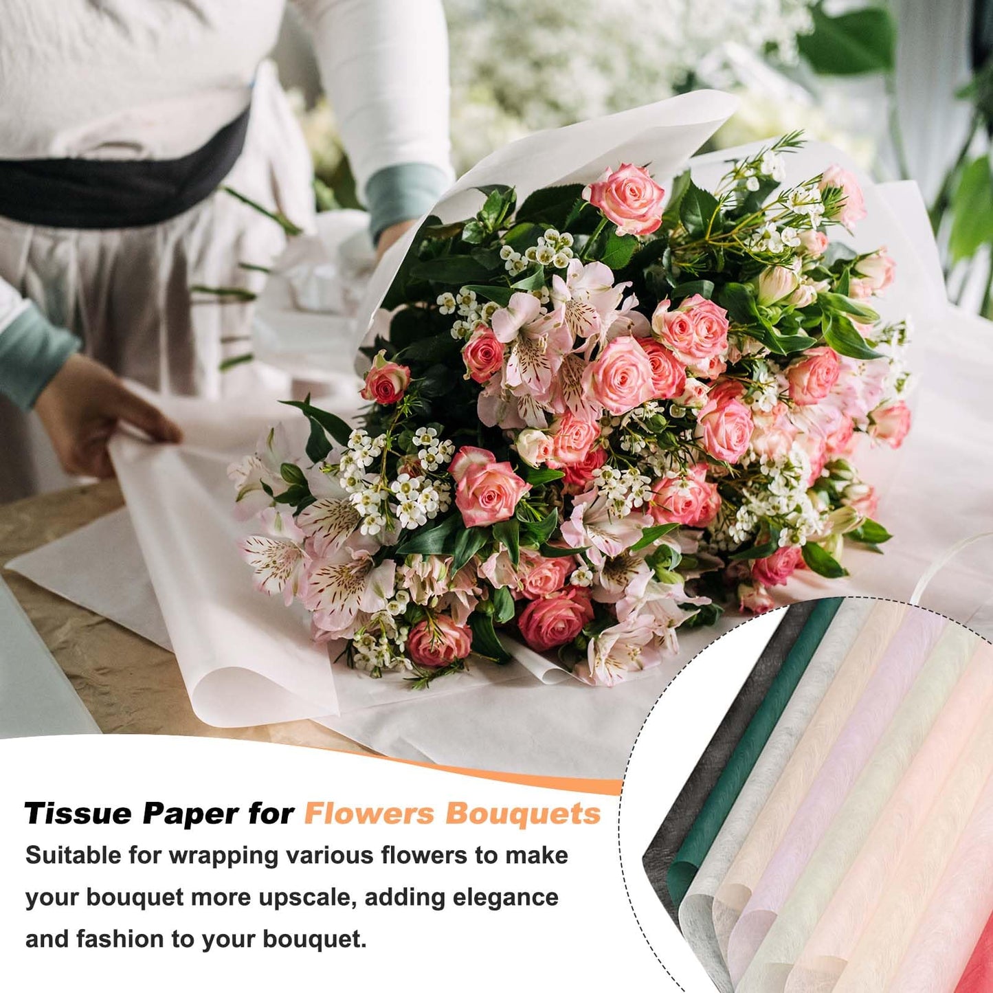PATIKIL Tissue Paper for Flowers Bouquets (11"x11", Fresh Beige)(70 Sheet) Withdrawable Korean Cotton Wrapping Flower Paper Non-Woven Floral Bouquet Wraps, Suit for - Floral/Gift Packaging