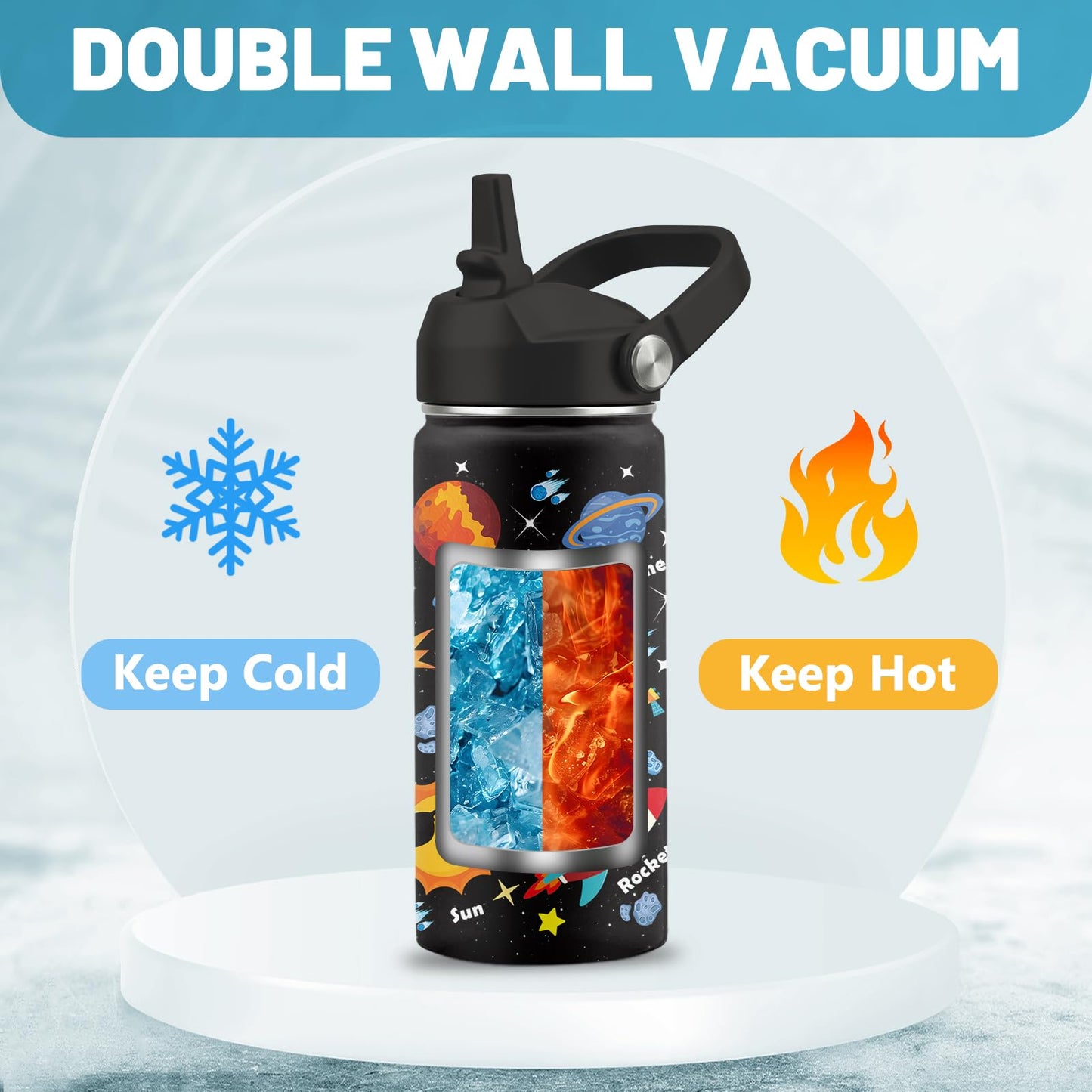 Space Astronomy Gifts, 16 oz Space Water Bottle with Straw Lid, Stainless Steel Insulated Tumbler, Astronaut Planet Birthday Gifts Cups