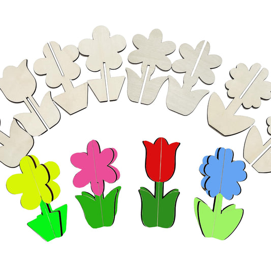 40PCS 3D Unfinished Blank Flower Wooden Cutouts Craft for Kids,Spring Tulip for Children's Painting DIY Room Decoration Gift Giving Surprise (40Flower)