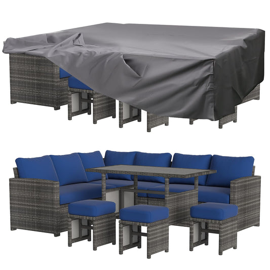 U-MAX 7 Pieces Patio Furniture Set with Waterproof Cover, Outdoor Sectional Sofa Conversation Set, All Weather Wicker Rattan Dining Table & Chair with Ottoman, Grey Rattan&Dark Blue Cushion