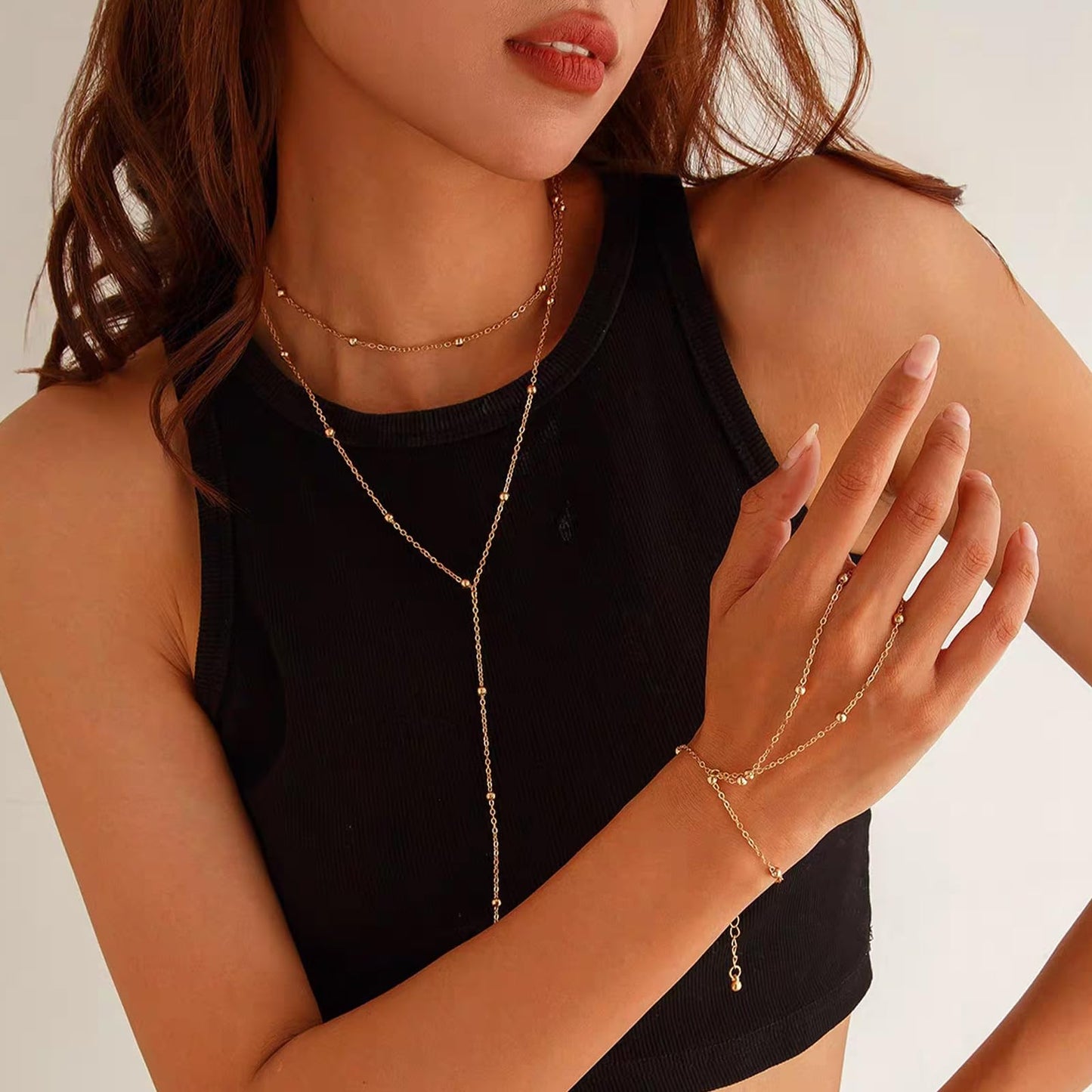 Luxval Gold Necklace for Women Trendy 14k Gold Plated Long Necklaces for Women Lariat Y Necklace Dainty Layered Necklaces Beaded Drop Y-Shaped Chain Jewelry Gift Wedding