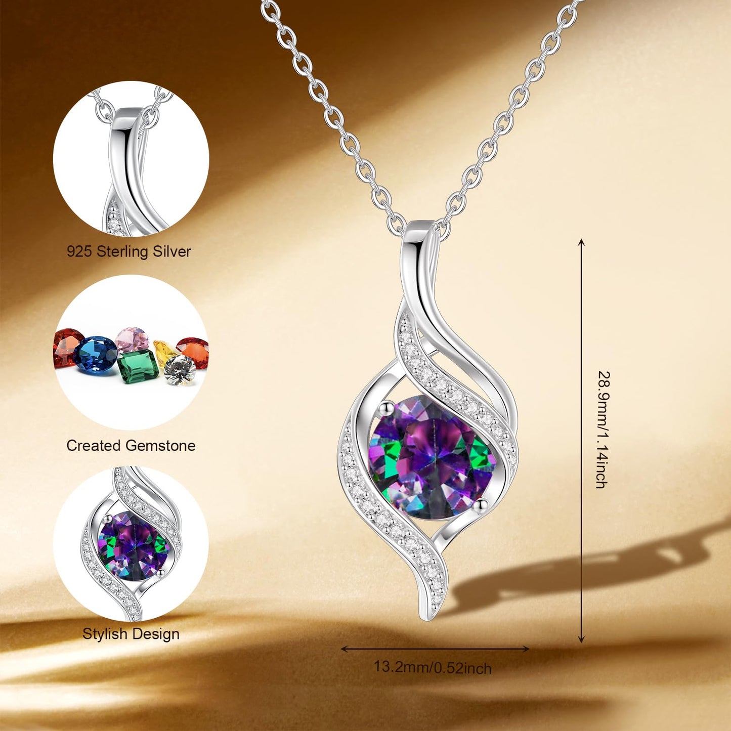 FANCIME June Birthstone Necklace for Women Round Alexandrite Necklace S925 Sterling Silver full Love Birthday Gifts for Mom Women, 16"+2" Inches