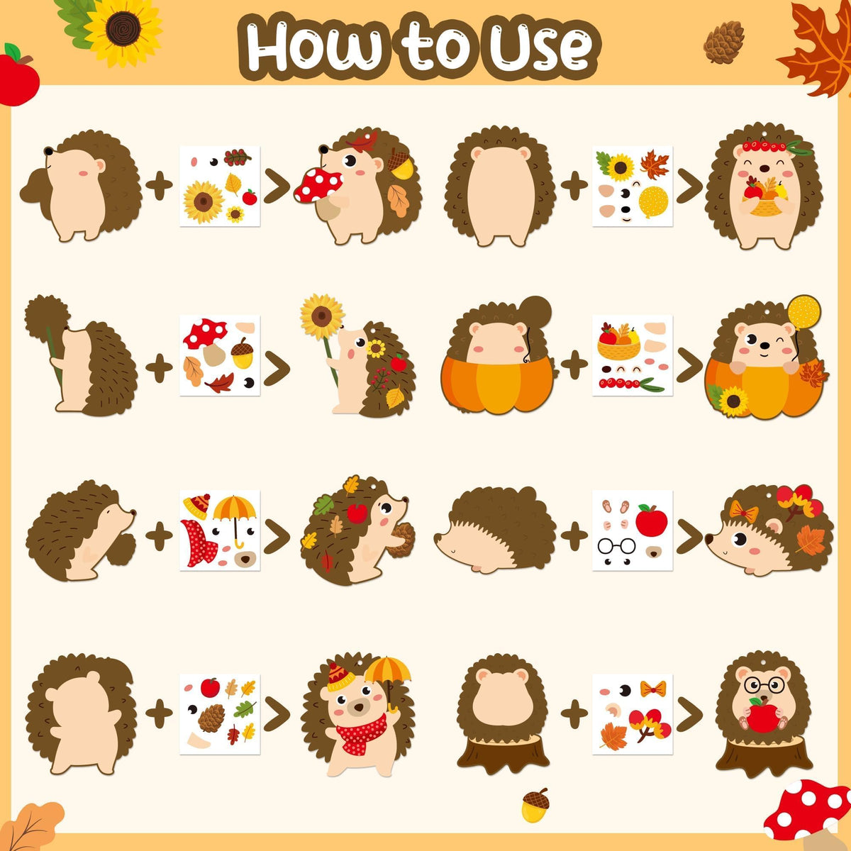 EZdhuawuse Simmer Craft for Kids Kindergarten DIY Hedgehog Craft Kits 123Pcs Thanksgiving Art Craft Make Your Own Hedgehog Set for Home Class Office Game Art Activities Preschoolers Holiday Gifts