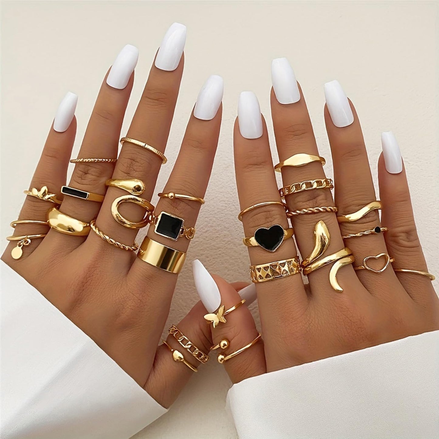IFKM Gold Knuckle Rings Set For Women Vintage Stackable Joint Finger Midi Rings Dainty Cubic Zirconia Crystal Simple Twist Hollow Cute Rings Pack Jewelry Gift (Hidden Love, Gold)