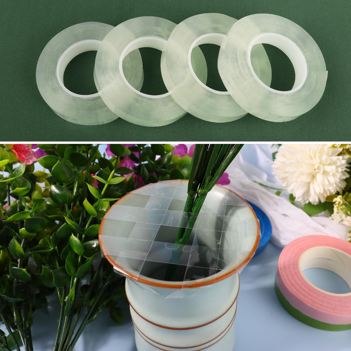 DOMMARE Flower Tape 1/2 Inch Floral Tape, 8Pcs Green Flower Wrapping Waterproof Tape, Flowers Bouquet Supplies for Bouquet Floral Arranging Flower Stem Wrapping, Wedding Bouquet, Wreath, 32 Yard