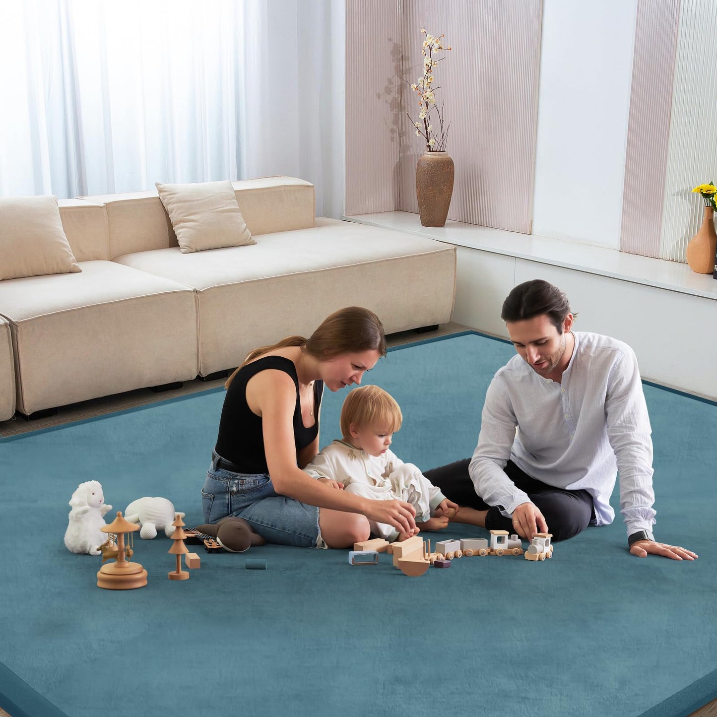 ILPEOD Baby Play Mat 1.2" Thick Memory Foam Nursery Rug Area Rug, 13’1” X 6’7” Yoga Mat Playmat Crawling Mat for Baby,Toddlers, Infants, Kids,Floor Mat Tatami Mat for Living Room with Non-Slip(Green)