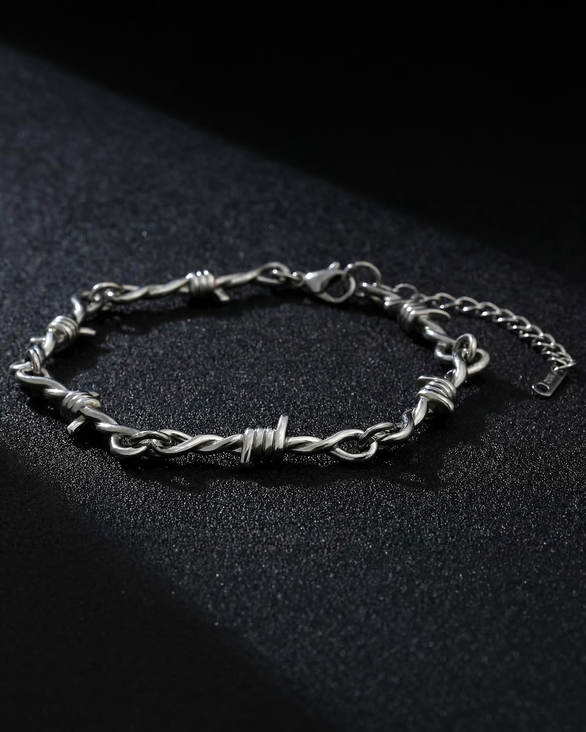 LuxGoth Stainless Steel Barbed Wire Thorns Thin Link Chain Bracelet Gothic Punk Rock Biker Vintage Viking Adjustable Brambles Link Curb Bracelet Jewelry for Men Women Silver GTS-B1B45073