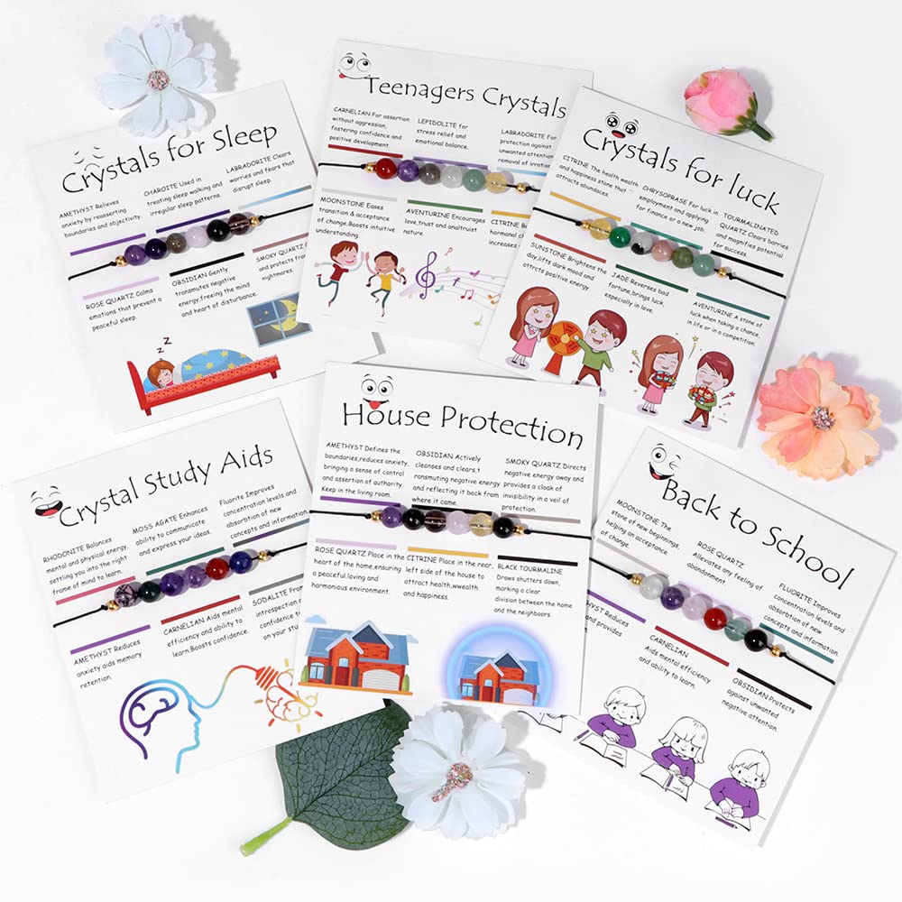 Fuqimanman2020 6mm Spiritual Crystal 7 Chakra Stretch Bracelet Natural Stone Healing with Meaning Cards Quartz Amethyst Reiki Beaded for Women Men for Anxiety Relief Jewelry-Study Aids