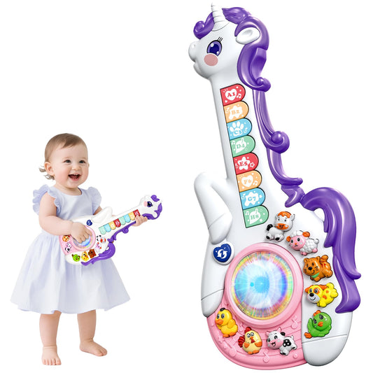 Marstone Toys for 1 Year Old Girl Birthday Gifts: Baby Musical Unicorn Toys 12-18 Months, Educational Cartoon Guitar for Toddlers 1-2, Infant Interactive Learning Present for 1st First Christmas, Xmas