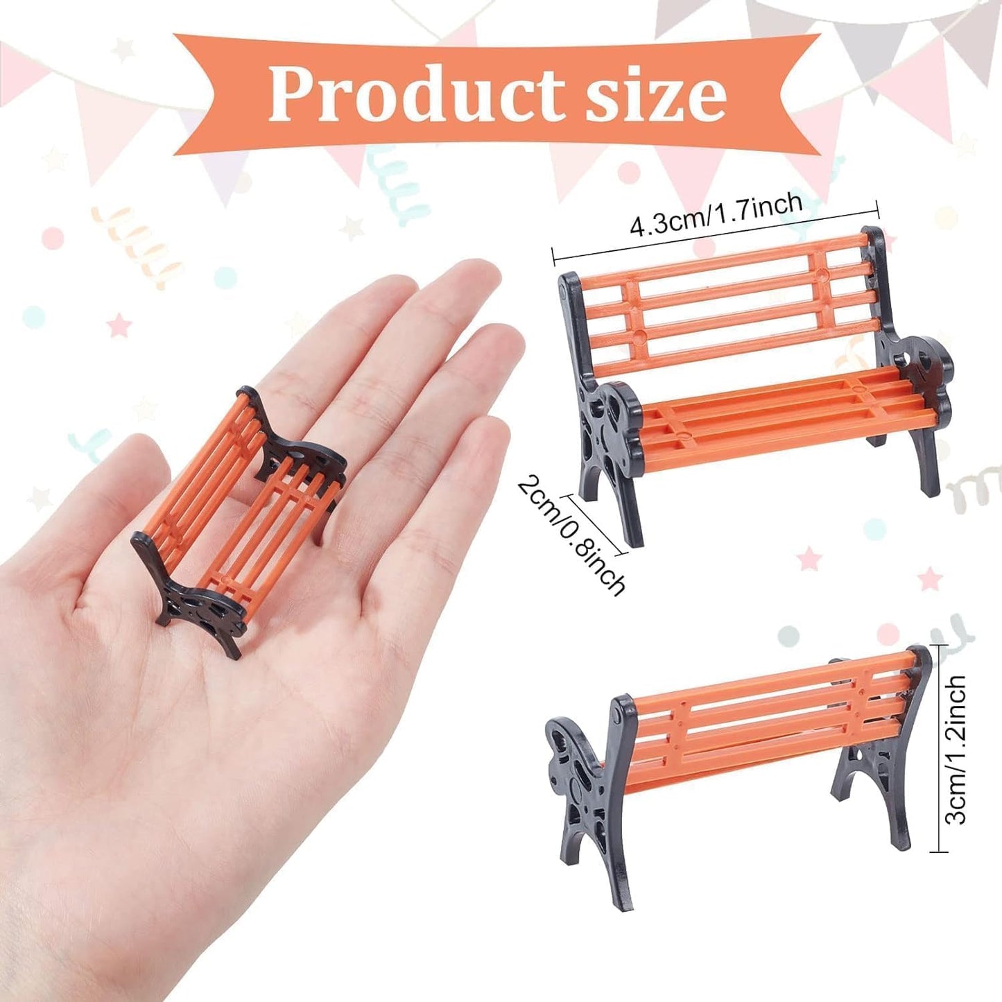 2Pcs Miniature Park Bench Set 2-Pack -1:12 Scale Brown Garden Seats with Realistic Detailing,Tiny Park Benches for Dollhouse and Fairy Garden Accessories,Train Platform and Miniature Landscape Décor