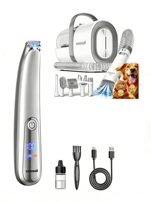 oneisall Dog Grooming Vacuum Gray and 2-Speed Dog Paw Trimmer