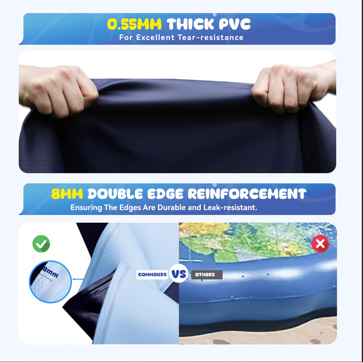 COMMOUDS 97" Splash Pad for Kids and Dogs, Extra Large Sprinkler Pad Non-Slip Thicken Pool Summer Outdoor Water Toys, Backyard Fountain Play Mat for Baby Toddlers Boys Girls Pet