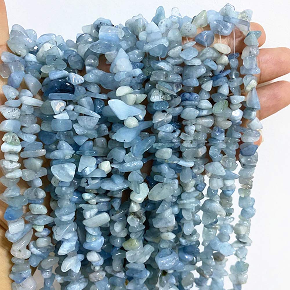 PLTbeads 5-8mm Natral Healing Gemstone Waist Bracelets Necklace Kit Irregular Stone DIY Crafts Design Jewelry Making 1 Strand per Bag Approxi 34 inch (Aquamarine Chips)