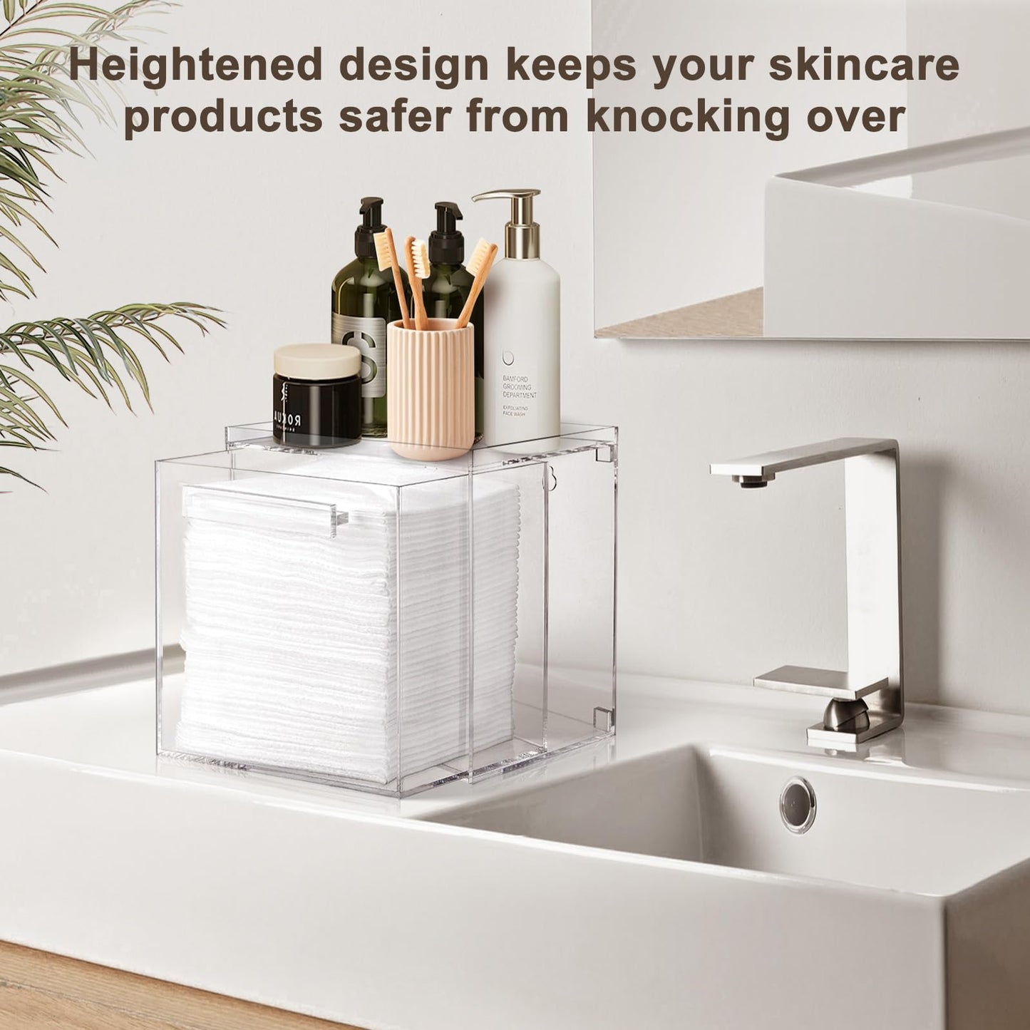 TAINESS Disposable Facial Towels Storage Box - Acrylic Container Compatible With Clean Skin Club Clean Towel XL - Wall-Mounted Makeup Organizer With Drawer Valentine's Day Gifts