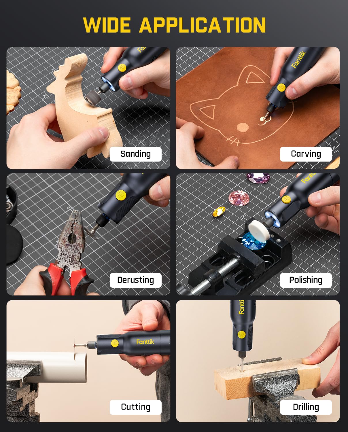 Fanttik F2 PRO Cordless Rotary Tool Kit Strong Magnetic Motor, Revostor Hub, 5 Variable Speed, 25000 RPM, 55 Accessories, for 3D Printed Sanding, Polishing, Drilling, Carving, Cutting DIY Crafts