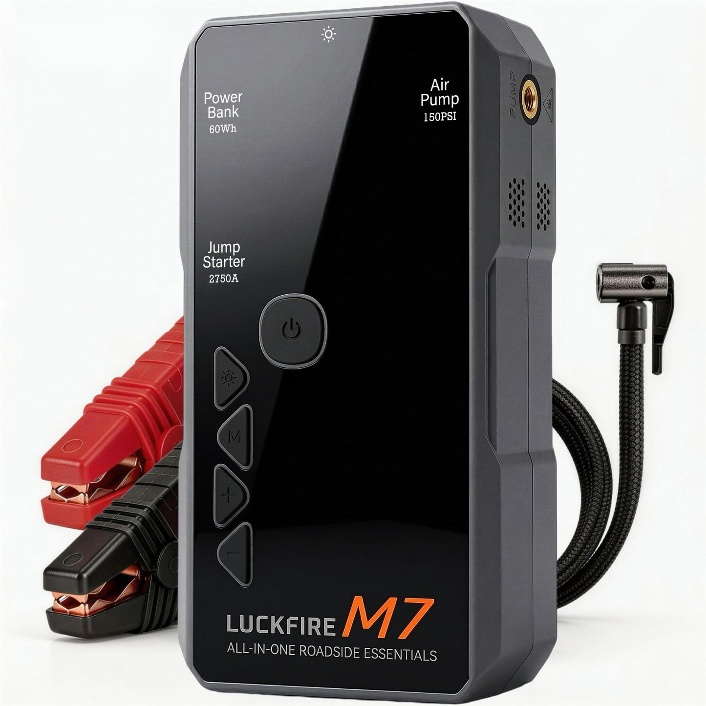 LUCKFIRE M7 SmartIgnition Jump Starter with Air Compressor, TÜV Certified 12V Car Battery Booster Pack, Portable Tire Inflator, Jump Box, 60Wh Power Bank, for 10L Gas and 8.5L Diesel