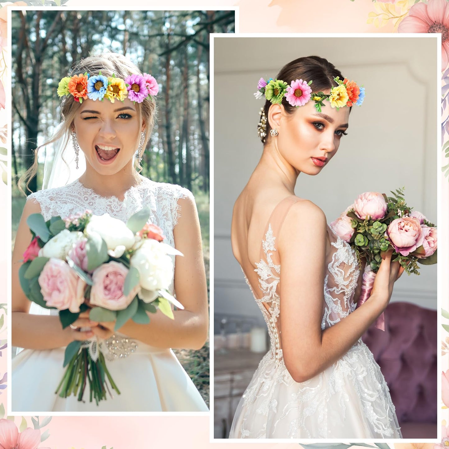 Suncalla 30 Sets Flower Crowns Making Kit, Make Your Own Flower Crown Wreath Garland Headbands and Bracelets Craft Kit Handmade DIY Floral Hair Accessories Gift for Women(Azalea)