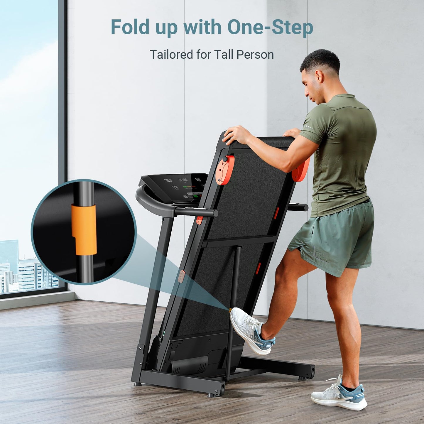 THERUN Incline Treadmill 18" LED Screen & 16.5‘’ Wide Belt, Running Treadmill 2 Layers Shock-Absorbing, Foldable for Indoor Fitness Workouts