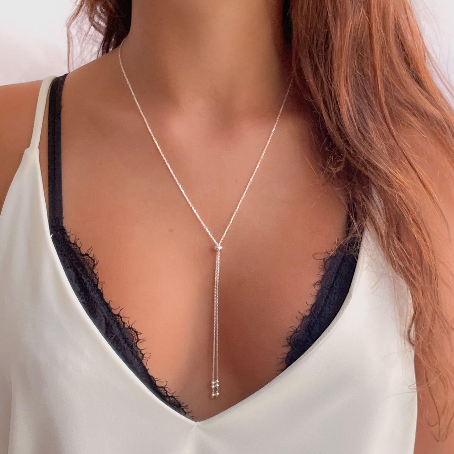 Annika Bella Silver Lariat Necklace, Silver Necklaces for Women, Drop Y Design, Feminine Jewelry, Evening Wear Jewelry, Gift for Her, Wedding Accessories