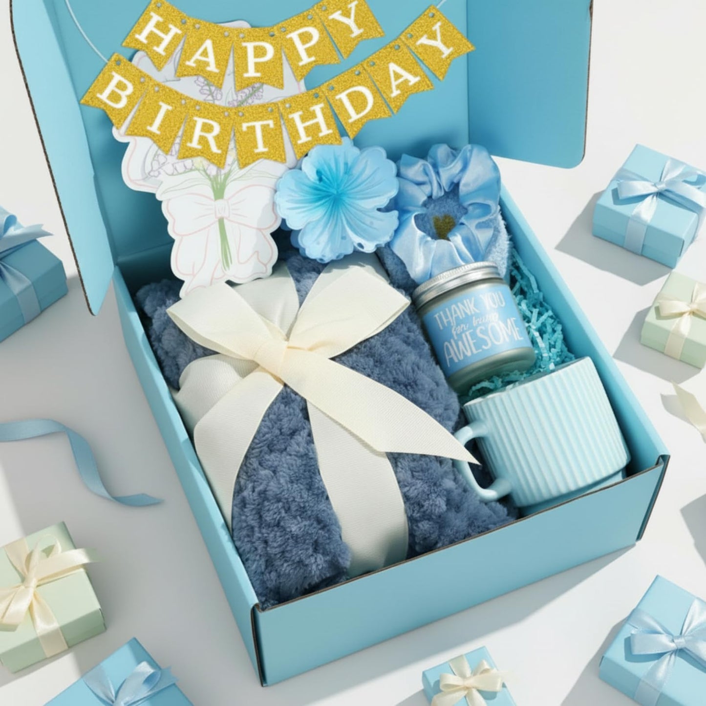 Zopeal Mothers Day Birthday Gifts Baskets for Women with Custom Banner, Care Gifts Get Well Soon Relaxing Spa Package Thank You Box for Her Mom Sister Friend Wife Teacher Coworker(Blue)