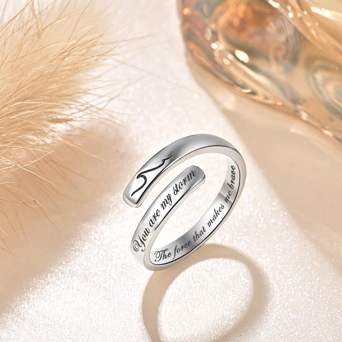 JXJL S925 Sterling Silver Inspirational Jewelry Rings Adjustable Ring Personality Encouragement Gift for Teens Women