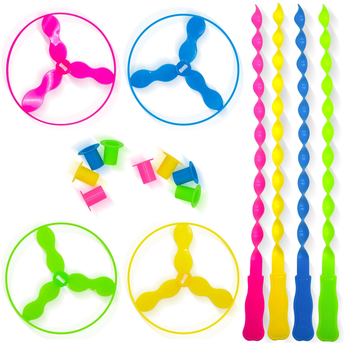 Sepco 40 Pcs Flying Disc Toy Twisty Helicopter Spin Copter Plastic Propeller Flyer Saucers with Launchers Outdoor Toy Kids Party Favors Gifts