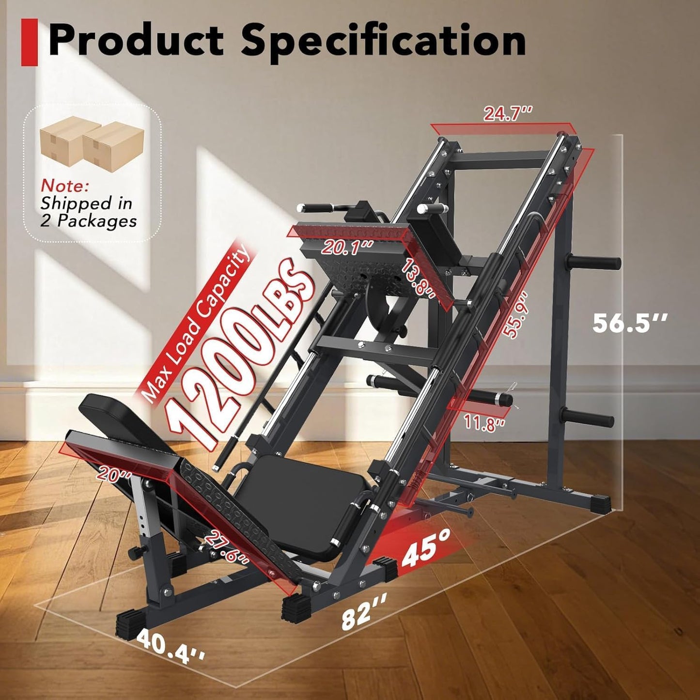 Leg Press Squat Machine Combo Professional for Home Gym Specialty for Full Lower Body Workout with Linear Bearing and Calf Block