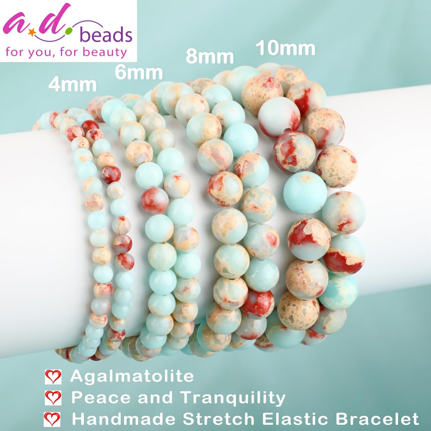 AD Beads 6mm Handmade Agalmatolite Elastic Bracelet – Natural Gemstone for Peace and Tranquility – Meditation, Yoga, Healing and Energy Gift for Men Women