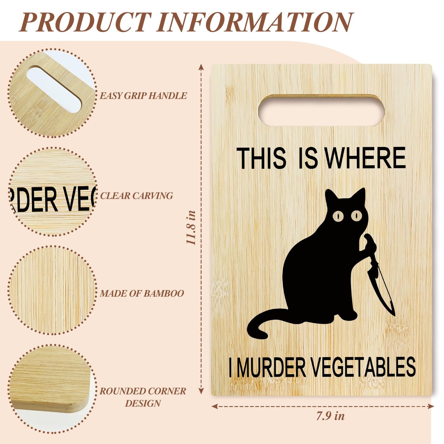 Funny Black Cat Bamboo Cutting Board for Kitchen, This is Where I Murder Vegetable Charcuterie Boards, Christmas Halloween Housewarming Gifts for Cat Lovers Friends Couple Women -011